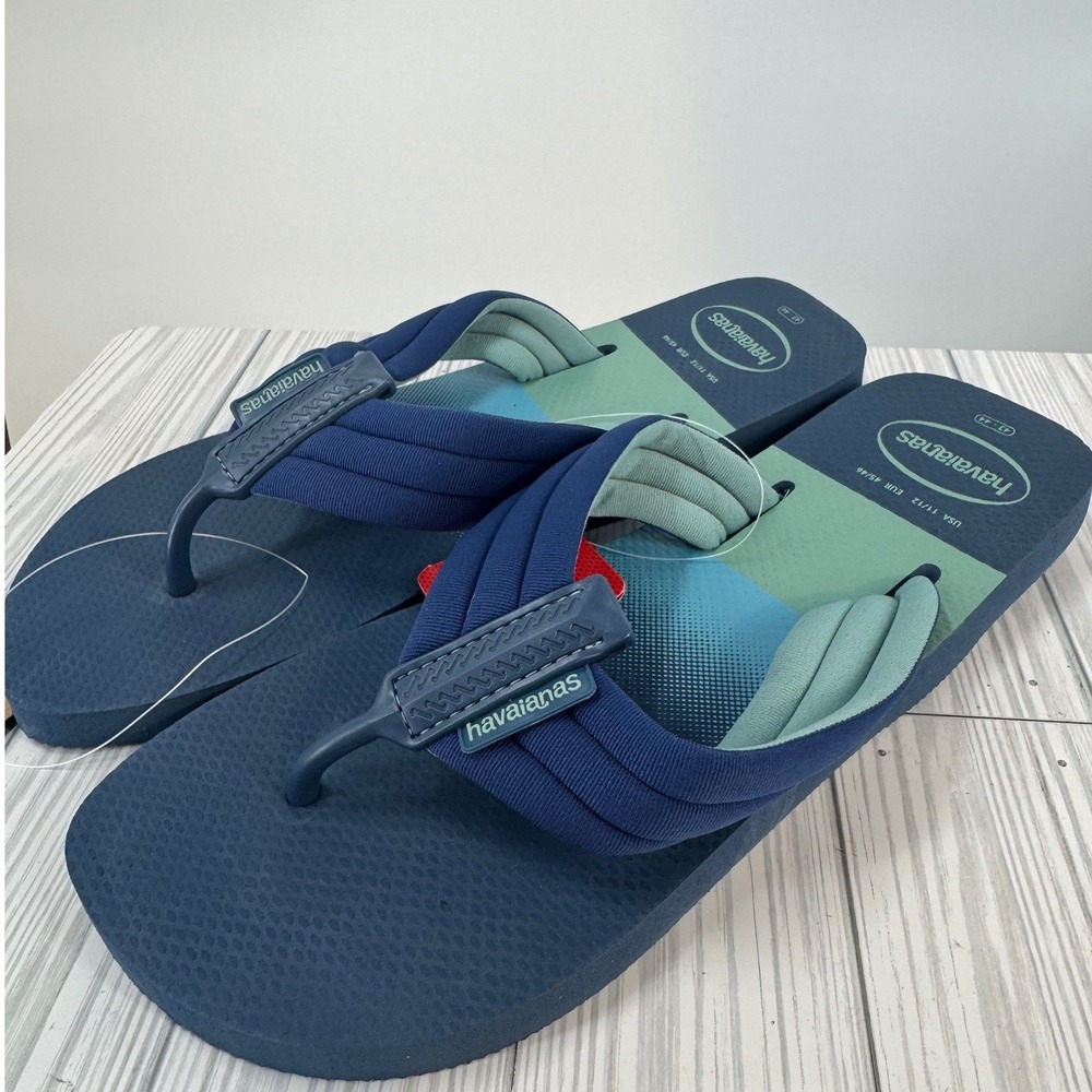 Havaianas Men's Size 11/12 Blue Urban Print Sandals Flip-Flop Padded Straps‎ New
